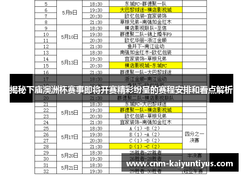 揭秘下庙澳洲杯赛事即将开赛精彩纷呈的赛程安排和看点解析 揭秘下庙澳洲杯赛事即将开赛精彩纷呈的赛程安排和看点解析